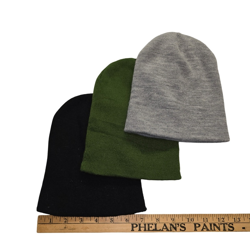 Wonder Nation Knit Beanie Lot of 3 Black‎ Green Gray One Size